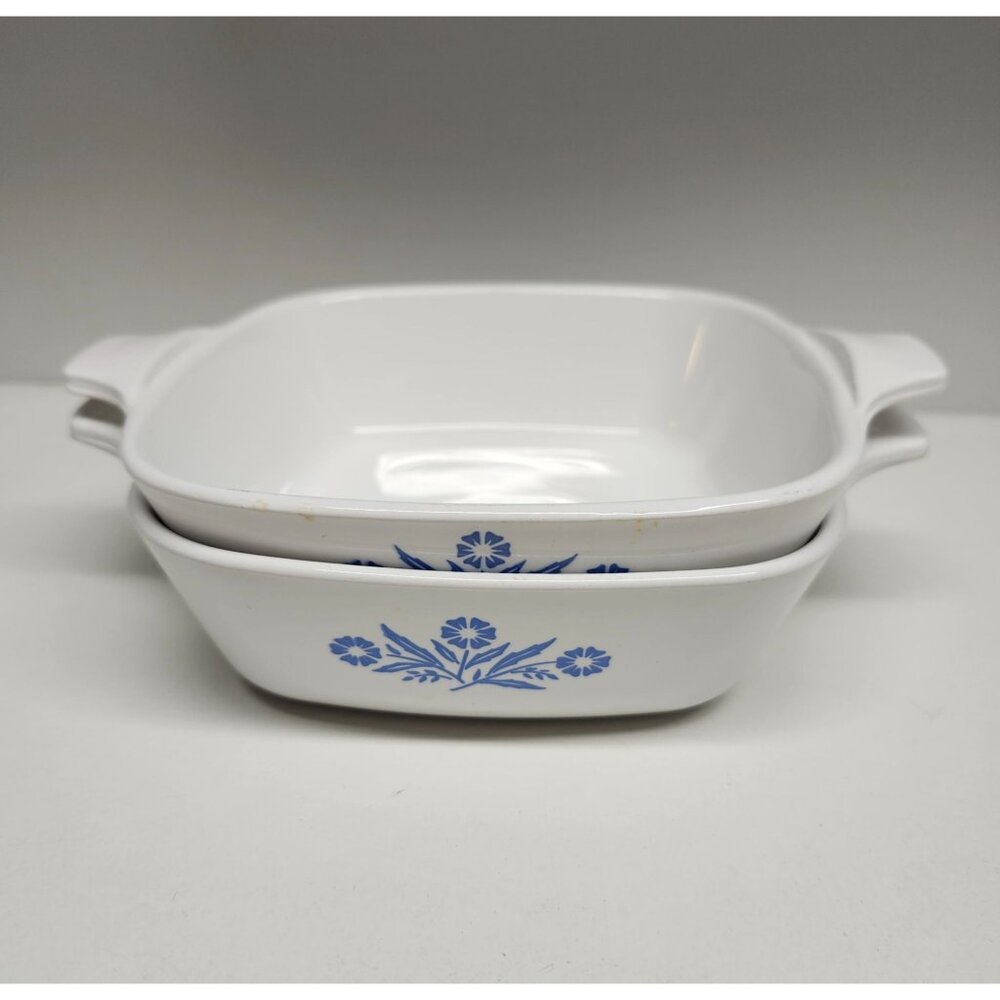 2- CorningWare P-41 Cornflower Blue Petite Pans Blue Stamp Casserole Dishes
